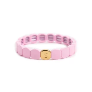 Bracelet élastique en perles nid d'abeille rose pâle
